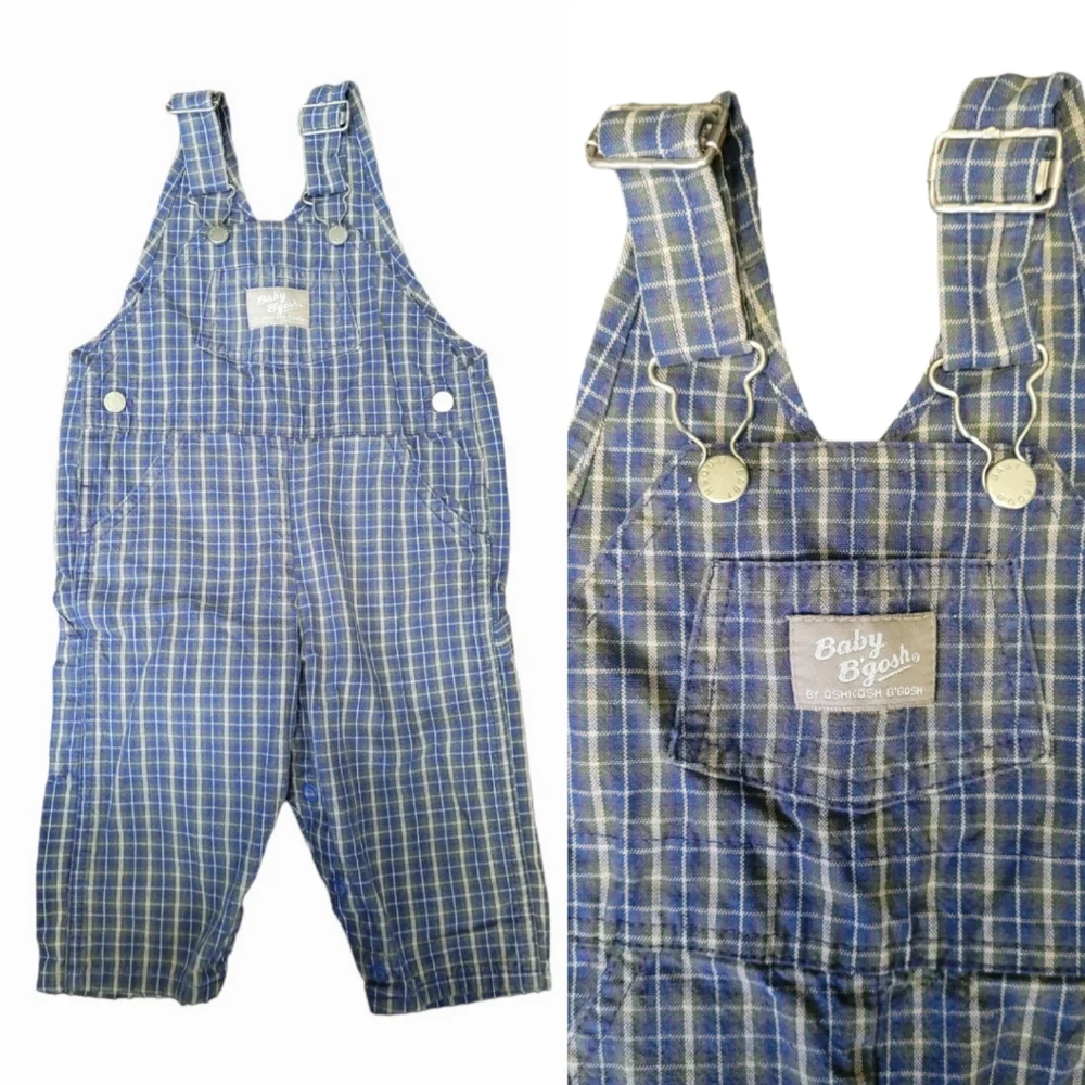 Vintage 1990s OshKosh B'gosh plaid baby bib overalls